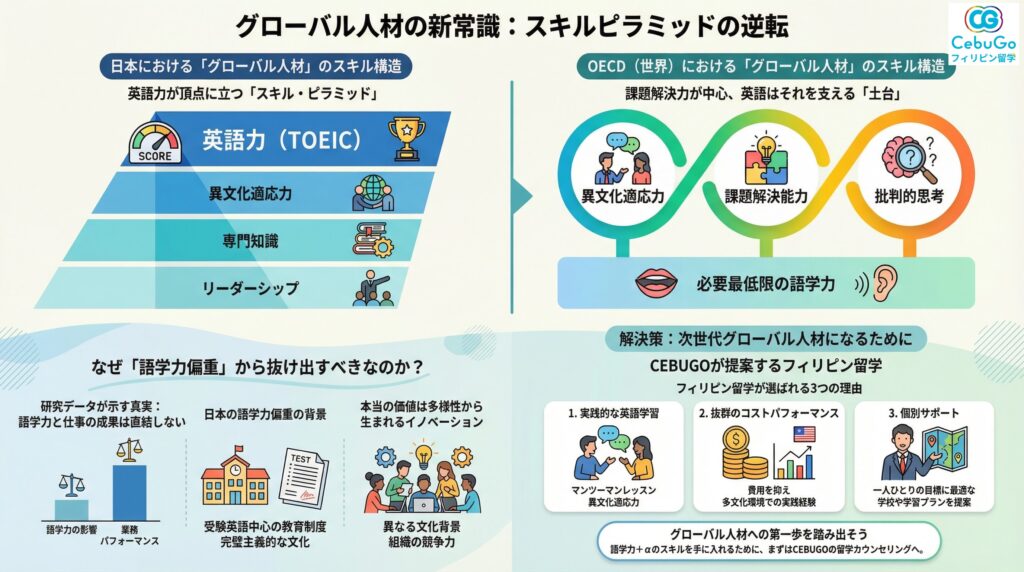 日本とOECD諸国におけるグローバル人材スキルピラミッドの逆転現象
