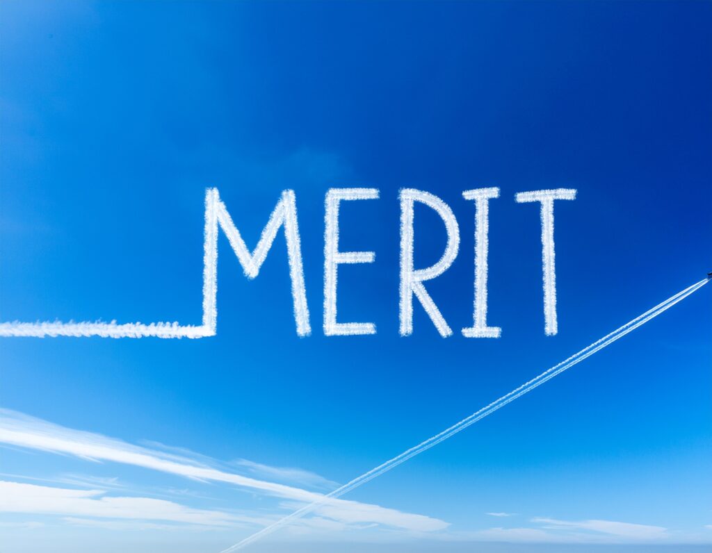 空に浮かぶMERITの文字