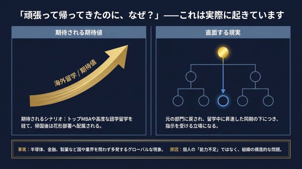 留学帰国後に同期へ昇進を先を越されるキャリア格差