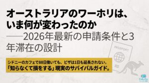 2026年最新のオーストラリアワーキングホリデー申請条件と3年滞在設計を解説するスライド表紙