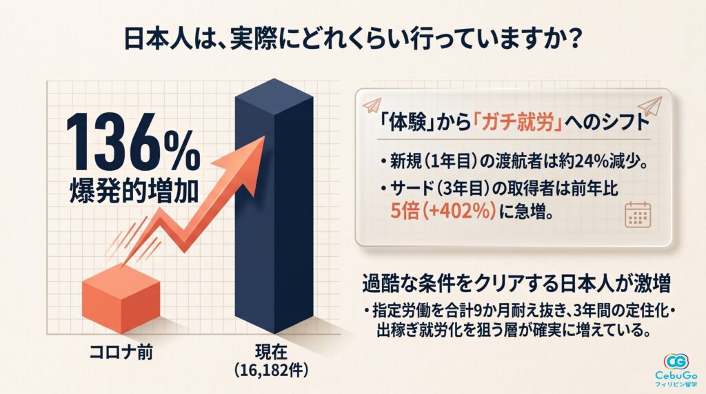 日本人ワーホリビザ発給件数の推移とファースト・セカンド・サードの内訳グラフ