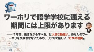 ワーホリの語学学校に通える期間の上限を解説するスライド表紙